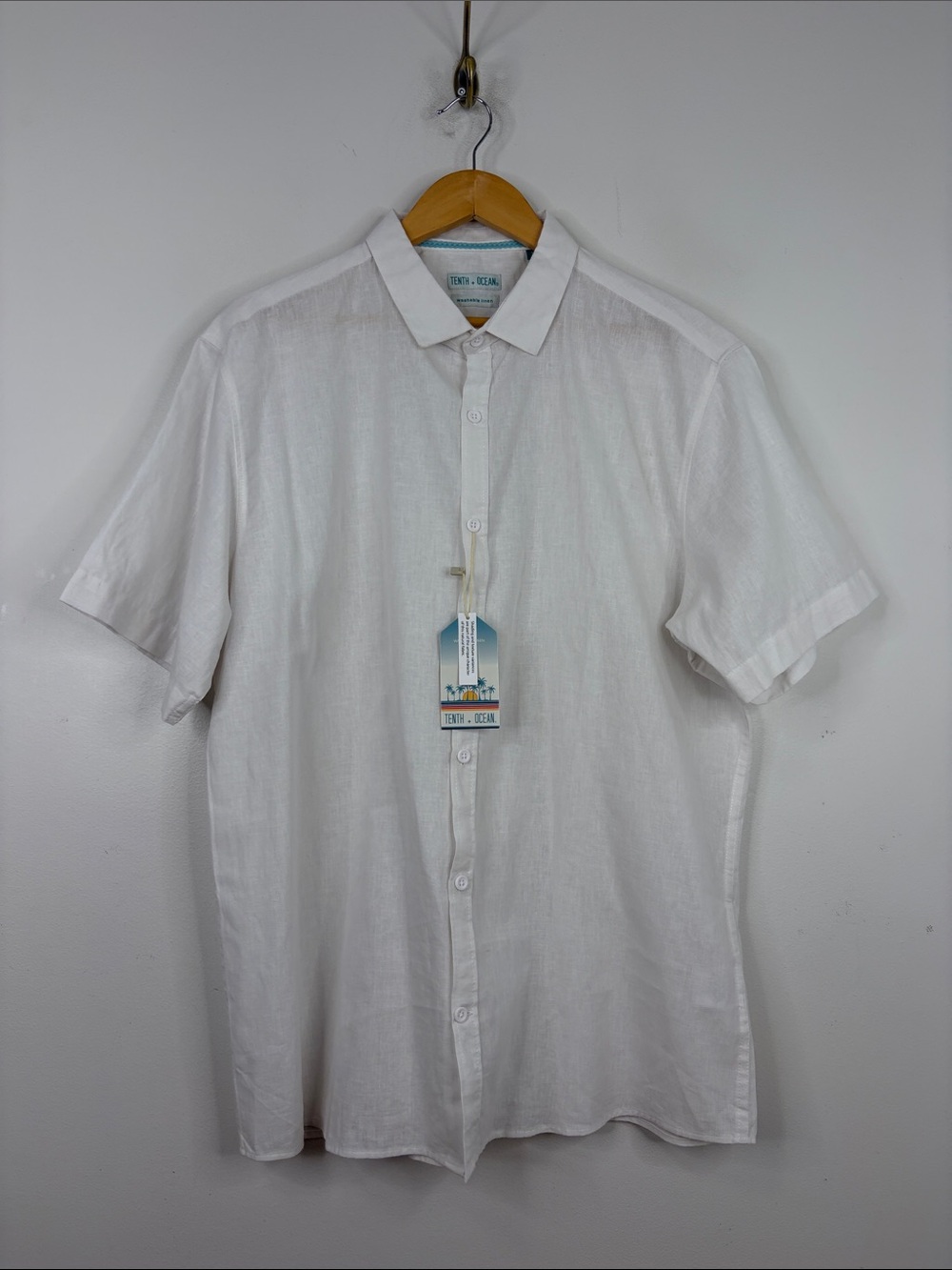 New Tenth & Ocean Shirt Mens XL White Linen Cotton Short Sleeve Button Up